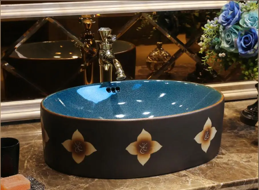 

Bathroom Porcelain Vanity North Europe Style Vessel Sink Ceramic Ancient Counter top Washbasin XR55-312