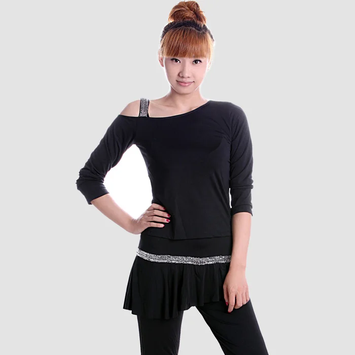 Женский костюм с блестками для бальных танцев топ и брюки длинными рукавами