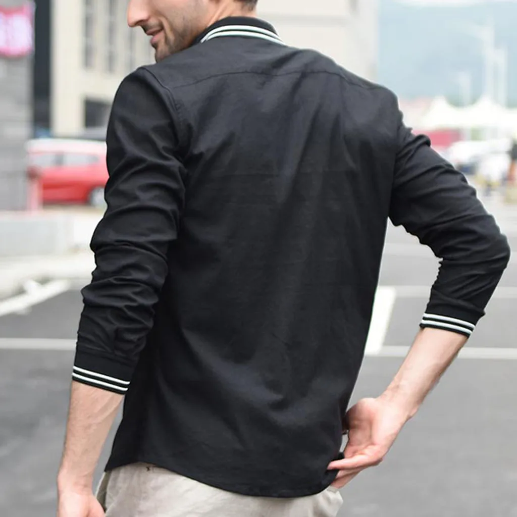 2019 Men Fashion Vintage Pure Color Button Linen Solid Long Sleeve Retro Shirts Tops Blouse camisa masculina manga longa 50 | Мужская
