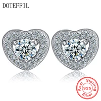 doteffil 925 sterling silver female stud earrings aaa crystal zircon heart charm earrings woman fashion jewelry