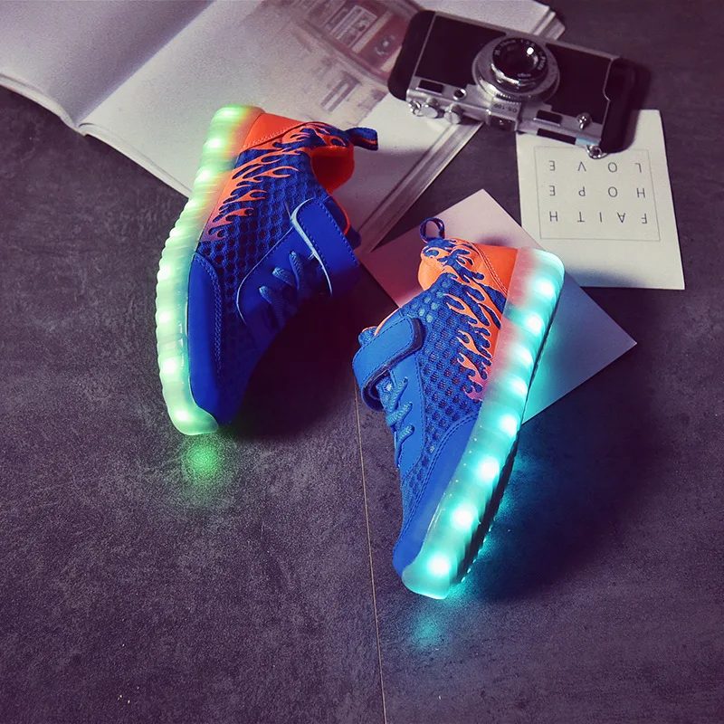 2018 Children USB Charging LED Light Up Casual Shoes Boys Girls Glowing Luminous Sneakers Air Mesh Breathable Tennis | Детская одежда и