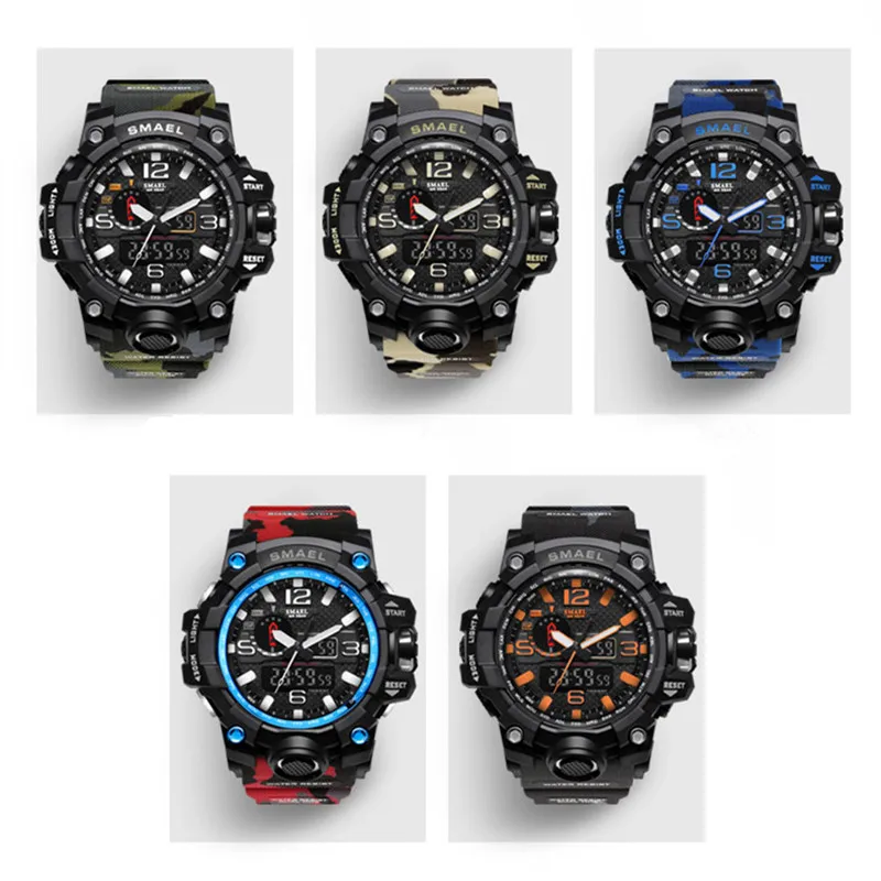 SMAEL Dual Time камуфляжные военные электронные мужские часы G стильные модные спортивные ударные армейские часы мужские светодиодный Электронные наручные часы
