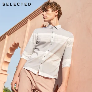 Мужская приталенная рубашка из хлопка в полоску с контрастной строчкой, деловая Повседневная рубашка с рукавами 34, S  419131511