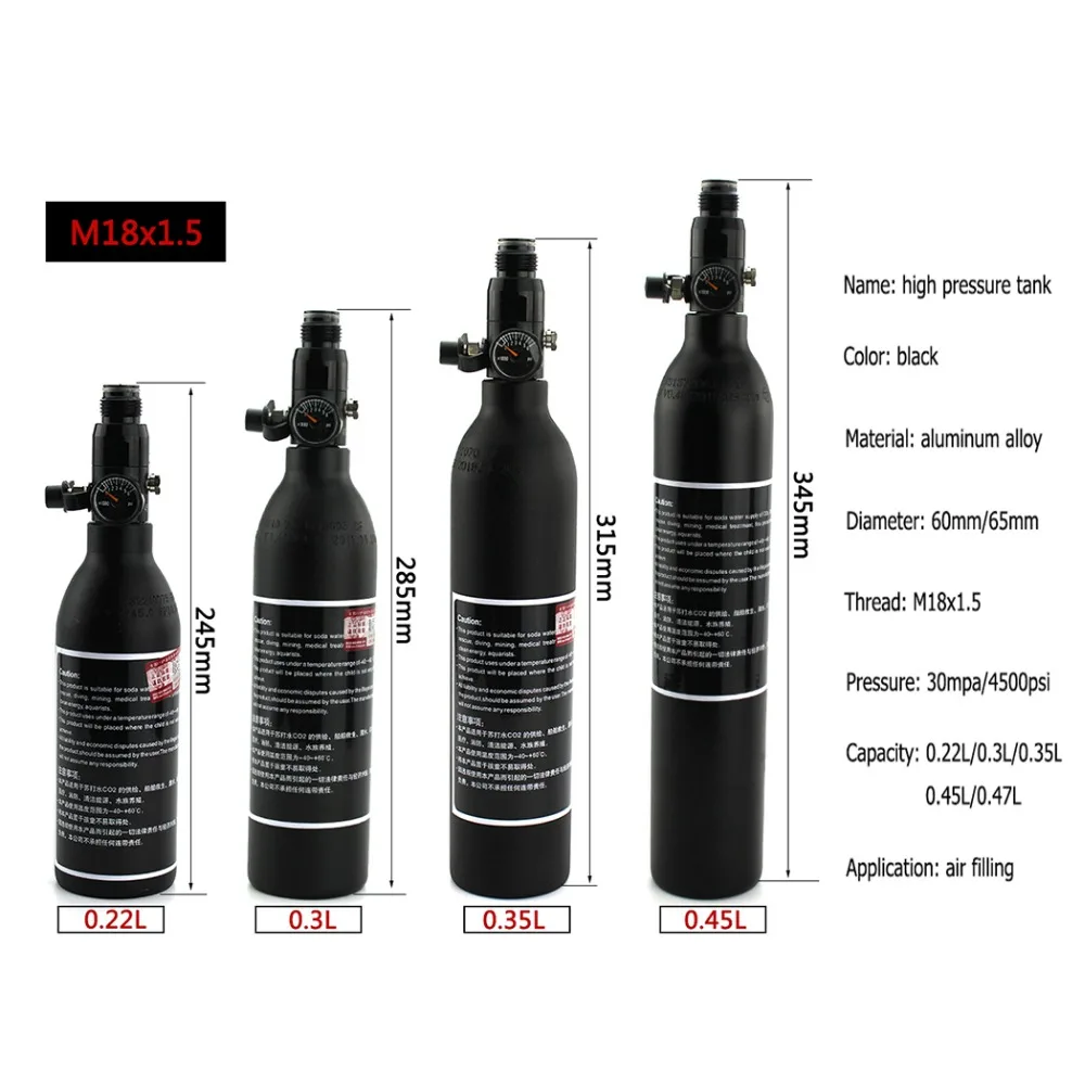 PCP Пейнтбол ВВС M18x1.5 300bar 4500psi сосуд высокого давления с регулятором и крышка 0.22L 0.3L