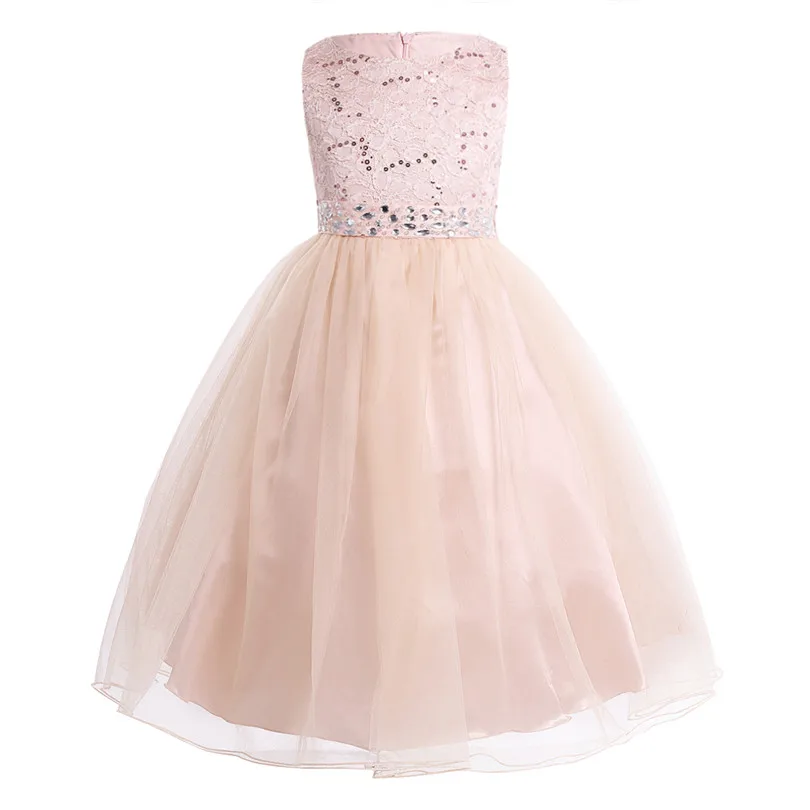 Pearl Pink Tiaobug/Детские Платья с цветочным узором для девочек; Детские нарядные вечерние платья; Бальные платья из сетчатого кружева с блестками; платья для первого причастия на свадьбу - Цвет: Pearl Pink
