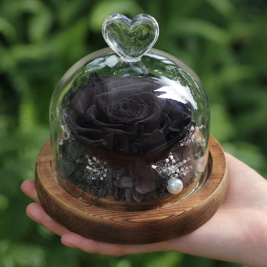 Black Rose светодиодный вечная эксклюзивные розы в Стекло купол сухоцветов Красота и