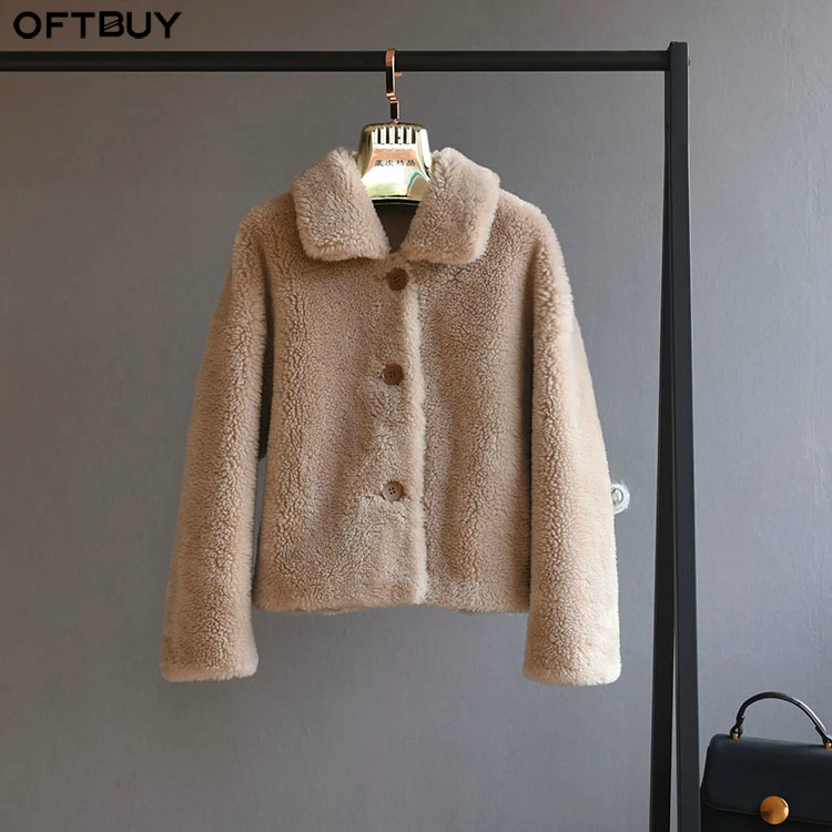 Женская Шуба OFTBUY теплая Повседневная Уличная куртка из натурального меха овцы