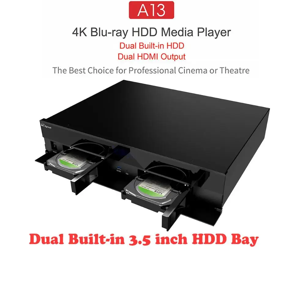 Высококлассный Egreat A13 4 K Ultra HD Smart медиаплеер Android tv Box BT4.0 2,4G/5G WiFi с 2x3,5 дюймов HDD лоток Dolby Atmos