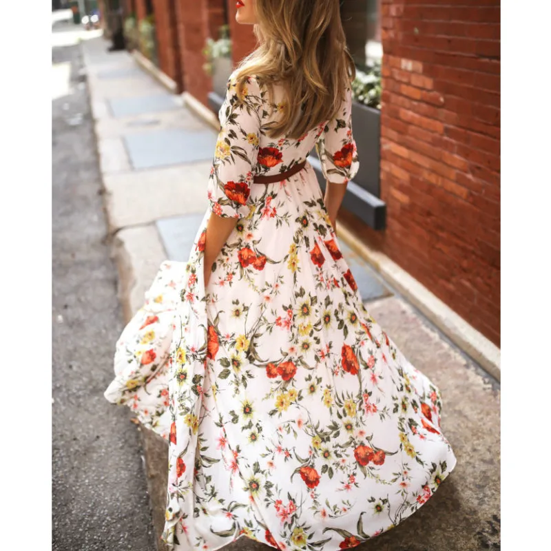 Женское богемное Гавайское цветочное Макси платье летний сарафан для пляжа