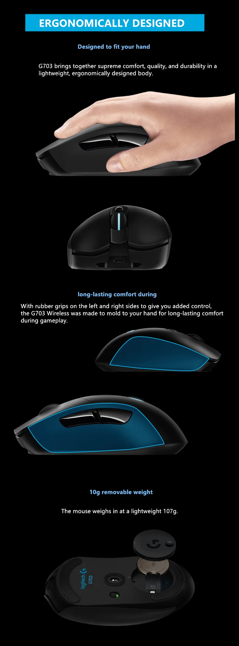 Используемая Беспроводная игровая мышь logitech G703 LIGHTSPEED RGB эргономичный дизайн для Overwatch CSGO
