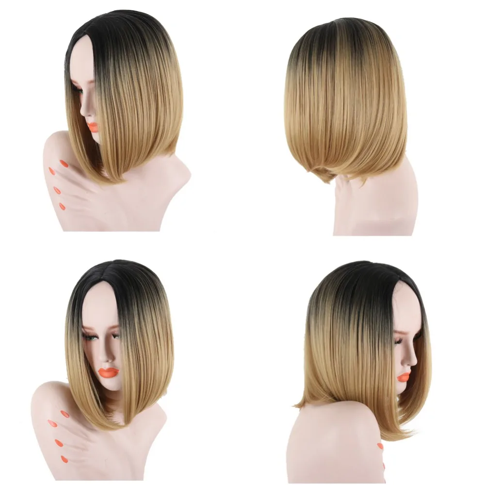 Deyngs короткие синтетические парики для черных женщин 14 дюймов Pixie Cut Ombre серые парики прямые синтетические волосы парики с темным корнем