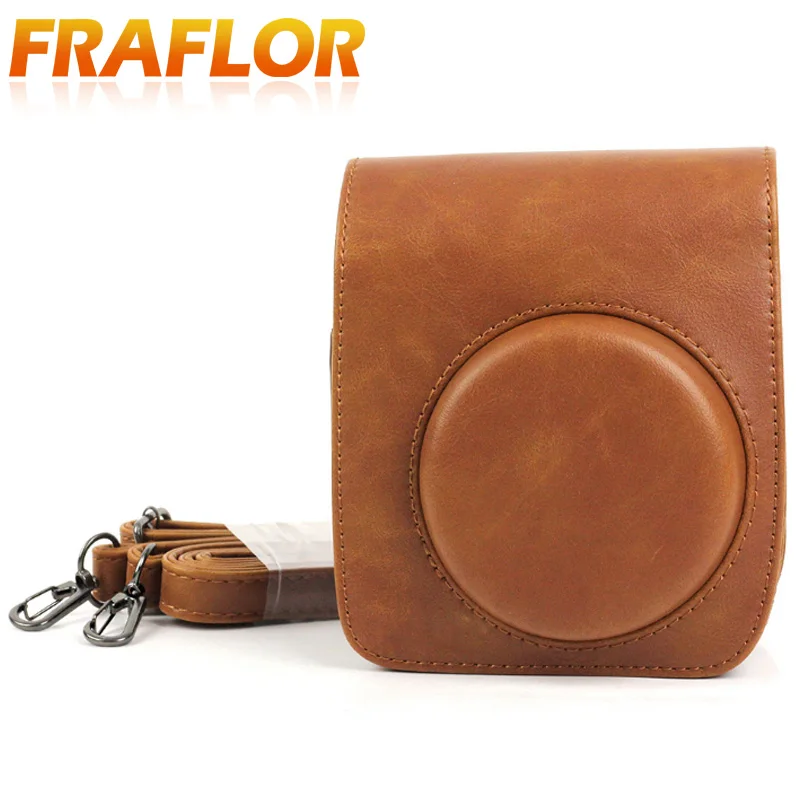 For Polaroid Fujifilm Instax Mini 90 Brown / Black Pattern Camera Case Bag with Shoulder Strap PU Leather Pouch Protector | Электроника