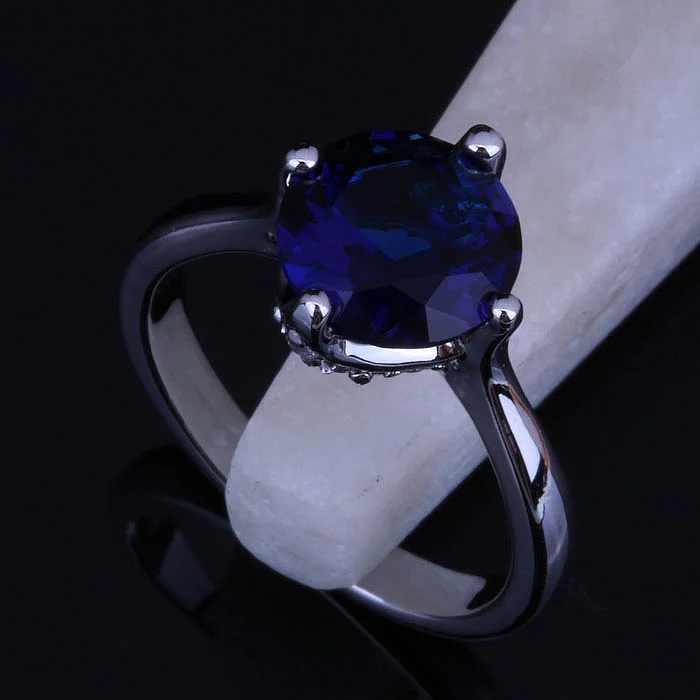 Женская классическая круглая Синяя сумочка для ювелирных изделий с фианитами