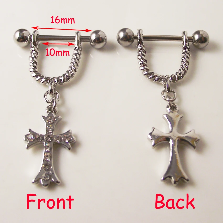 2 шт Бесплатная доставка 14G из нержавеющей стали кристалл крест ниппель кольцо