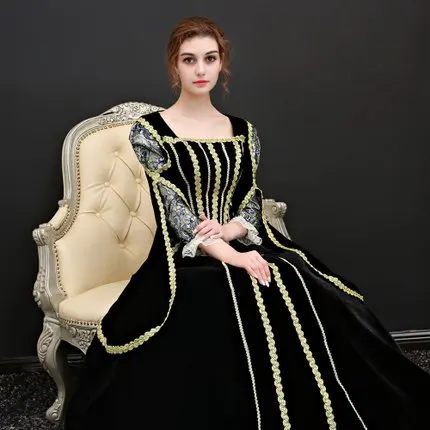 Черное Золотое бальное платье с вышивкой Cersei queen Венеция карнавал королева