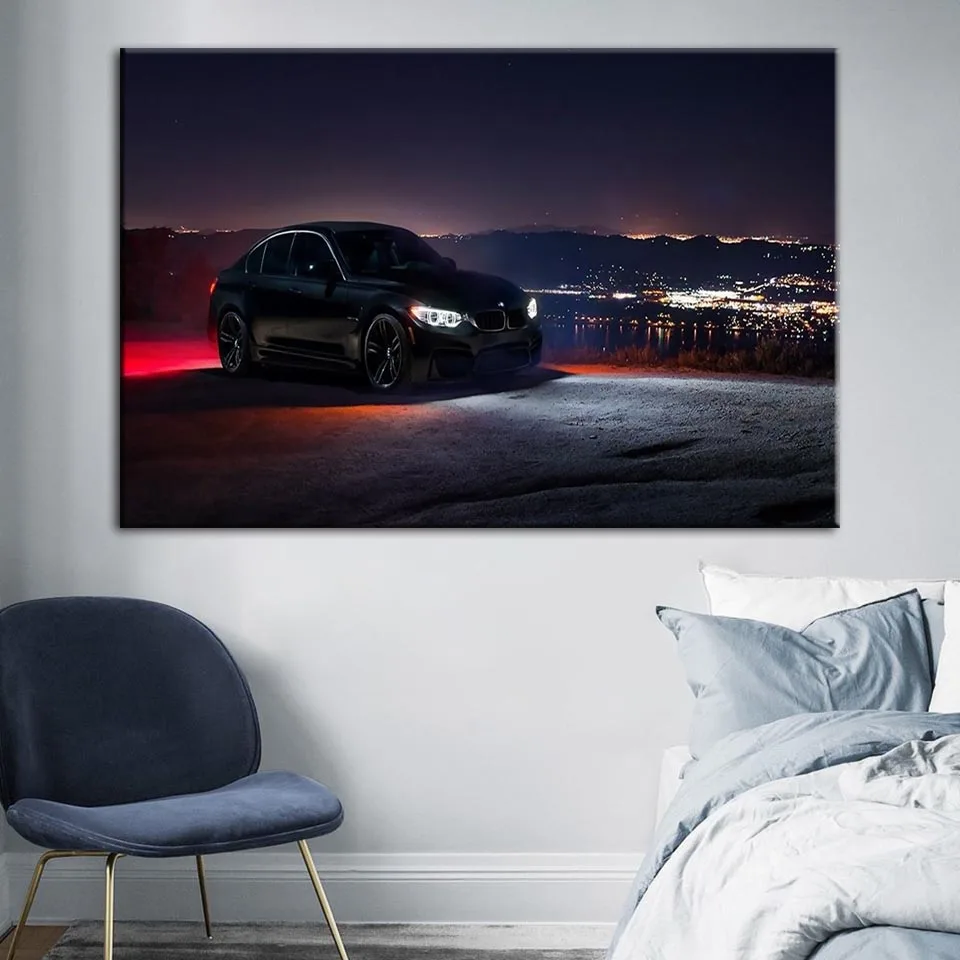 Украшение для дома холст живопись BMW автомобильный ночной вид фотографии
