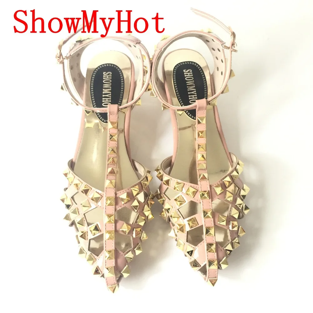 Женские босоножки с заклепками ShowMyHot модные дизайнерские в римском стиле на