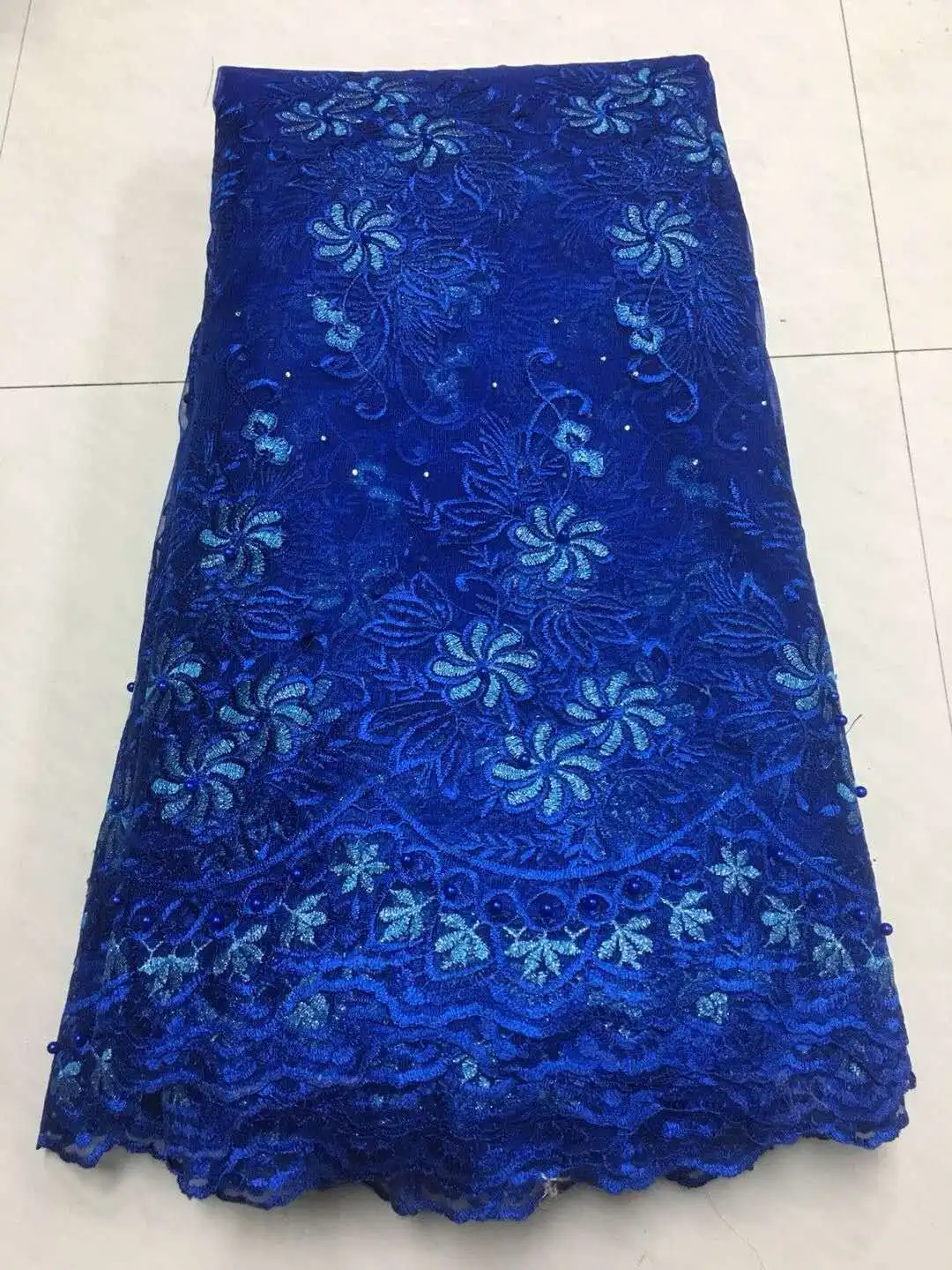 

Royal Blue African Tulle Lace Fabric 2019 French Lace Fabric High Quality Stones And Beads Nigeria Wedding Embroidery Lace KHX16