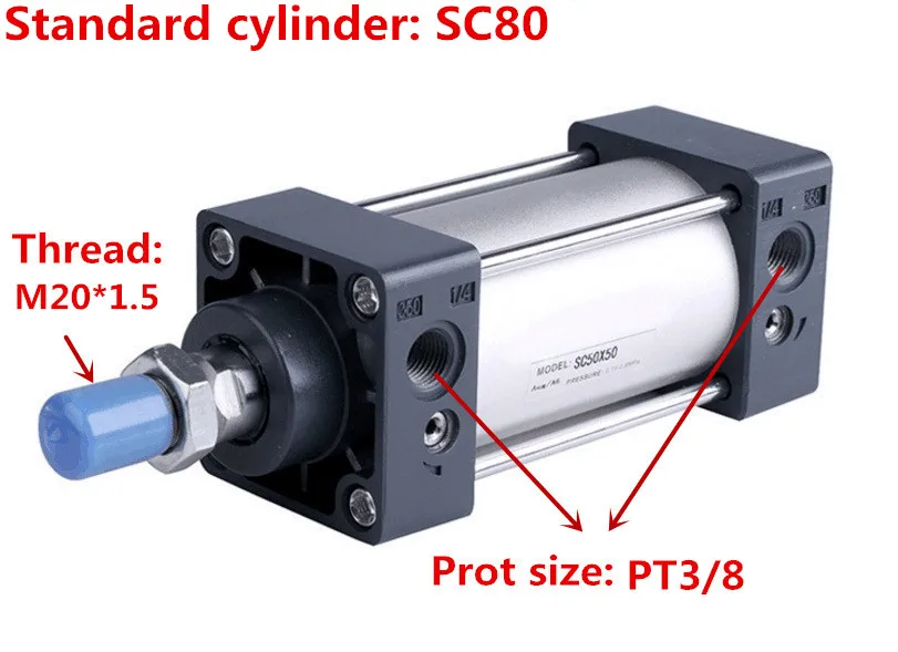 

Free shipping high-quality SC80 series bore 25mm to 1000mm stroke Standard cylinder air pneumatic cylinder