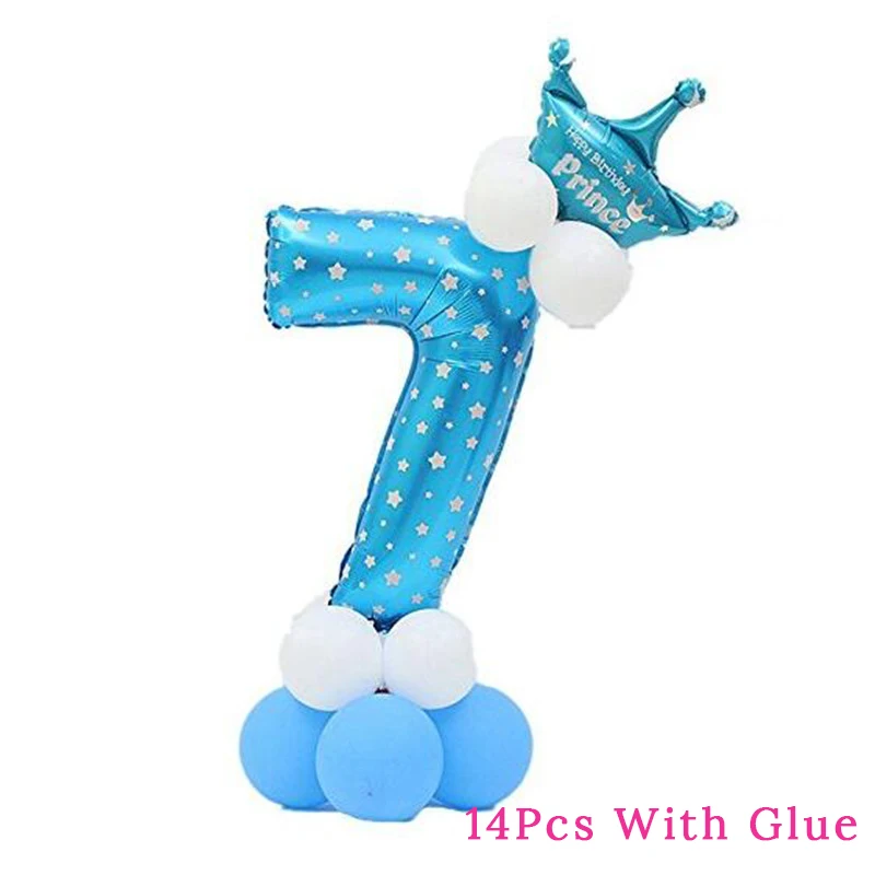 14Pcs Blue 7 Cyuan, 14 шт., наборы шариков для девочек и мальчиков, с цифрами, с днем рождения, воздушные шары для дня рождения, украшения для вечеринки, Детские цифры, фольга, вечерние шары - Цвет: 14Pcs Blue 7