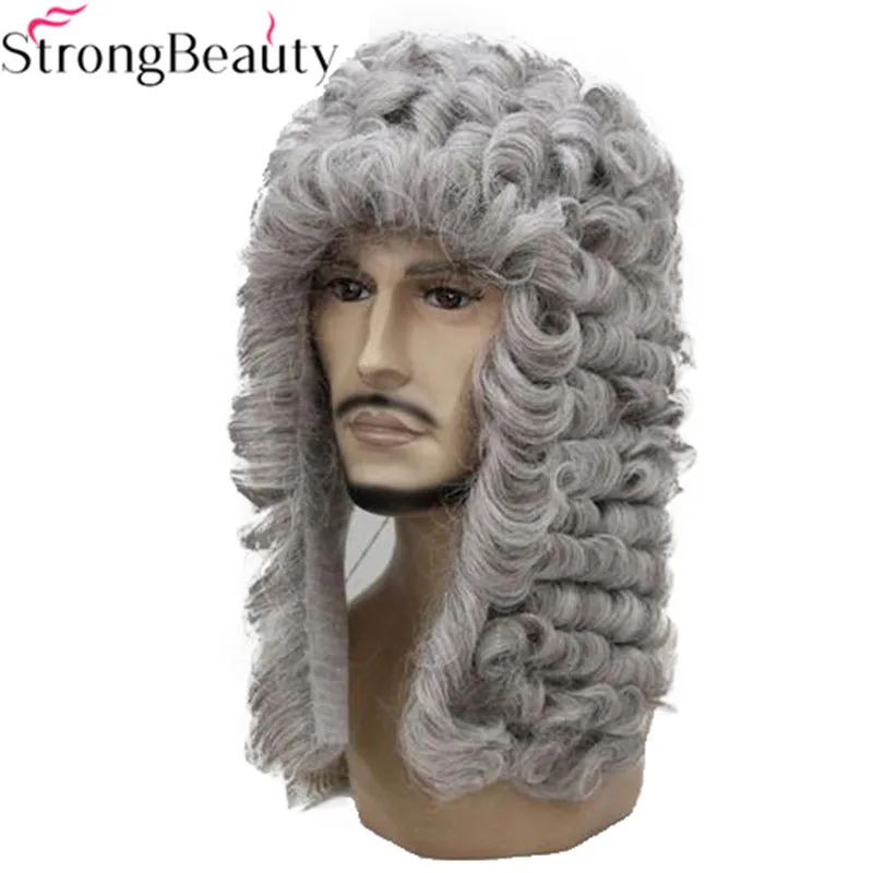 StrongBeauty синтетический парик судье Nobleman кудрявые волосы история блонд седой черные парики