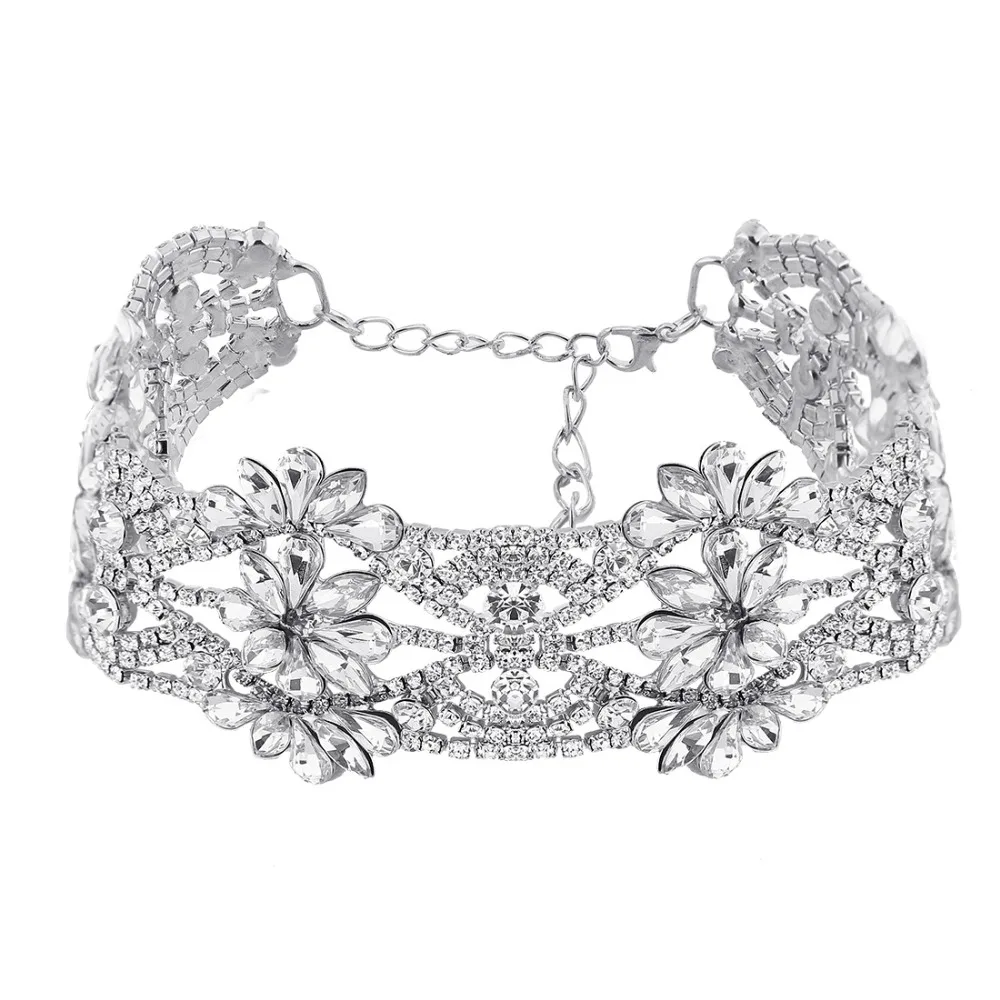 Модное ожерелье с цветами Ожерелье Стразы чокер до ключиц|clavicle necklace|rhinestone