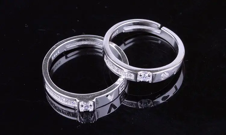 100% 925 sterling silver romantic love letter shiny crystal lovers`rings adjustable finger ring jewelry engagement gift cheap | Украшения и