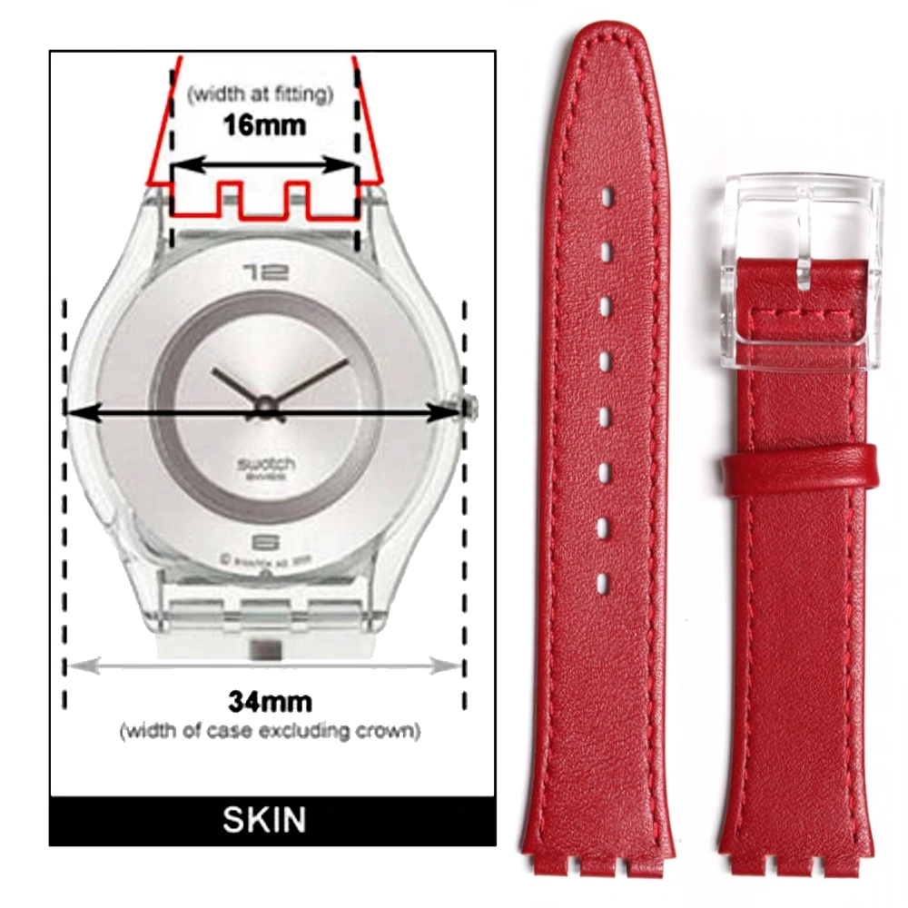 16 мм сменный красный ремешок для часов из натуральной кожи S w a t c h подходит