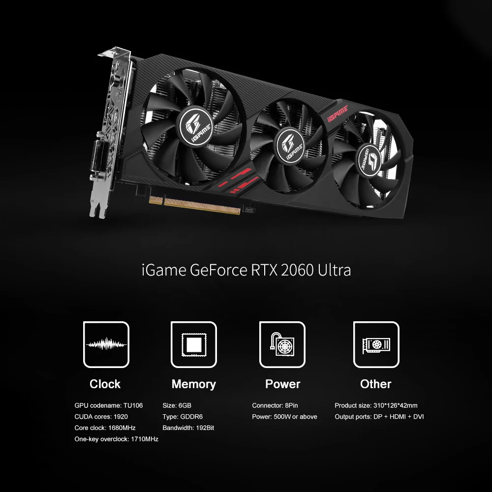 Красочная графическая карта iGame GeForce RTX 2060 Ultra GDDR6 6G S.P.T-технология серебряного покрытия для рабочего стола