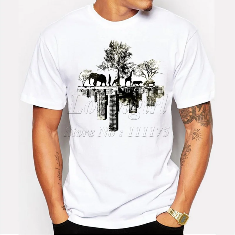 Мужская футболка с короткими рукавами модная хипстерская принтом город и