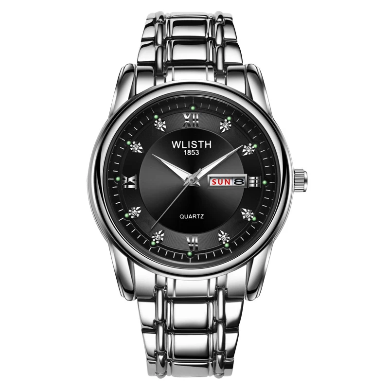 steel black Лидирующий бренд, роскошные модные мужские часы, спортивные кварцевые наручные часы для мужчин, деловые водонепроницаемые часы с датой и неделей, мужские часы - Цвет: steel black