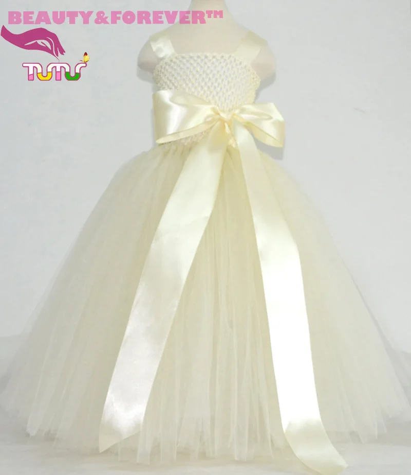 Handmade Lined crochet tank top hot pink sash ivory tutu girl dress for wedding |