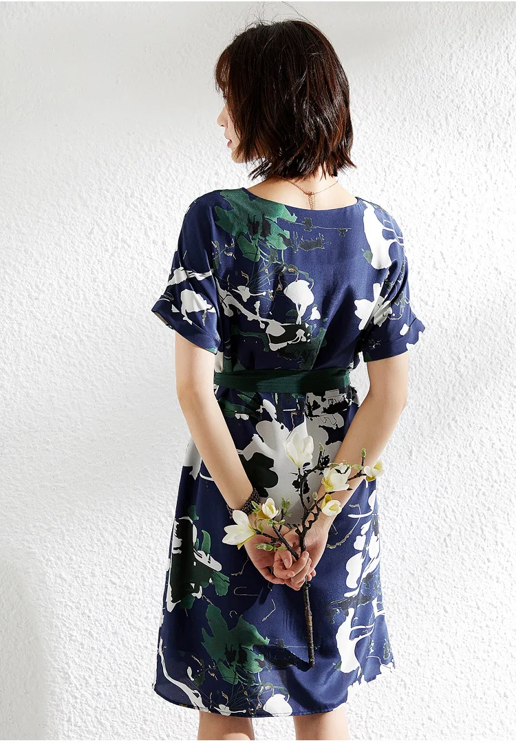 Лето 100% шелковое платье Элегантное повседневное белое цветочное дамское