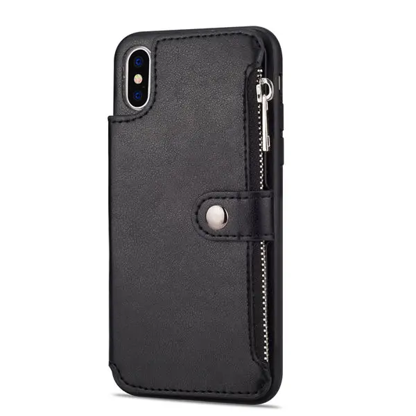 Ретро чехол на молнии s для iPhone 8, 7, 6 S, 6 Plus, чехол для iPhone X, XS, MAX, XR, много держателей карт, кожаный бумажник, чехол для телефона - Цвет: Черный