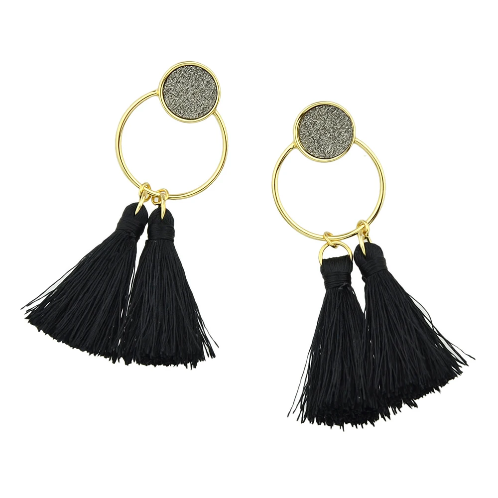 Boho себе Серьги Этнические украшения золото Цвет черный с кисточкой круг Форма
