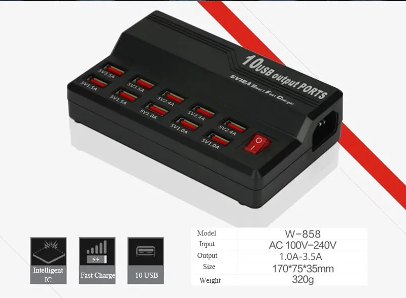 ЕС Plug 10 портов USB зарядное устройство 3.5A Быстрая зарядка для iPhone iPad samsung несколько настенных зарядных устройств мобильного телефона универсальный адаптер