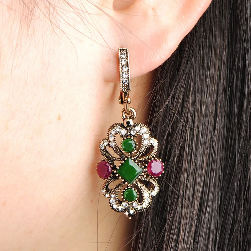 Винтажные турецкие Ювелирные наборы темно-синего цвета ожерелье серьги и кольцо