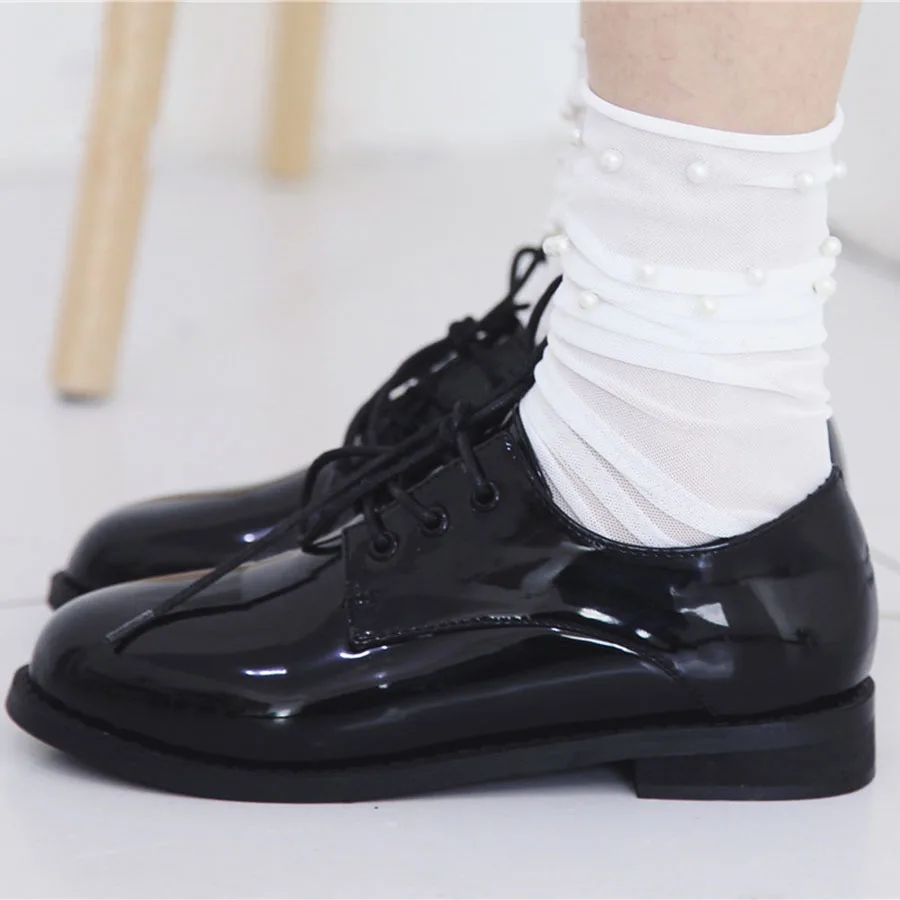 12 Pairs Mesh Pearls Women Socks Fashion Female Princess Heap Heap Meias Soft Funny Socks Transparent Elastic Hosiery Sox