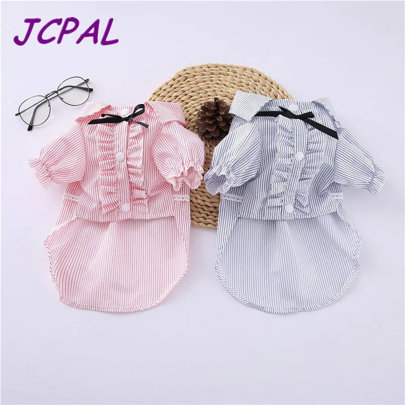 

Симпатичная Хлопковая полосатая рубашка JCPAL для маленьких собак, модная повседневная одежда для щенков, повседневная одежда, розовая рубаш...