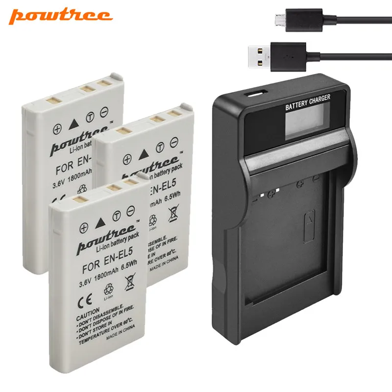 Powtree 1800 мА/ч, EN-EL5 цифровой Камера Батарея+ USB Зарядное устройство для цифровой камеры Nikon Coolpix P4 P80 P90 P100 P500 P510 P520 P530 P5000 P5100 L10
