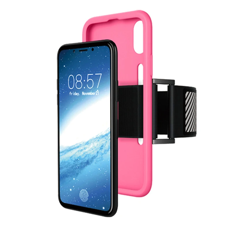 Спортивный Браслет для iPhone X Силиконовый чехол для телефона плечевой ремень противоударный Анти-осенний анти-пот нарукавник для бега велоспорта альпинизма - Цвет: Розовый