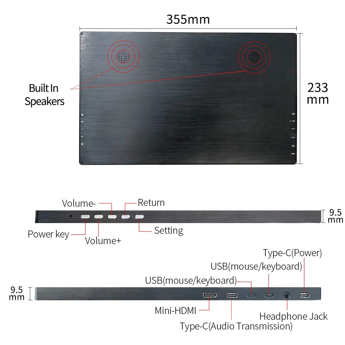 Портативный монитор 15,6 дюймов type-C(USB-c) сенсорный экран HD 1920x1080 ips lcd/светодиодный дисплей, HDMI/интерфейс, Встроенные динамики