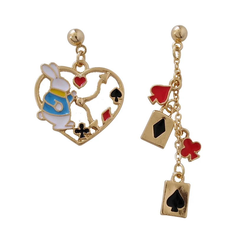 Free shipping Fashion jewelry Wholesale gift Cartoon beautiful girl Alice little rabbit love asymmetric earring. | Украшения и