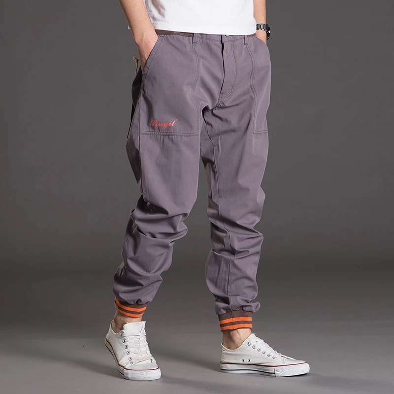 Мужские длинные широкие брюки модные хлопковые свободные с большими карманами