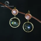 Женские серьги-подвески загадочное озеро Lotus Fun, ювелирное изделие из настоящего серебра 925 пробы с натуральным лабрадоритом