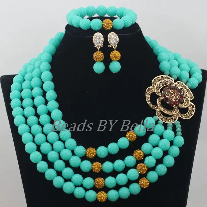 Женский комплект ювелирных изделий из коралловых бусин цвета морской волны в