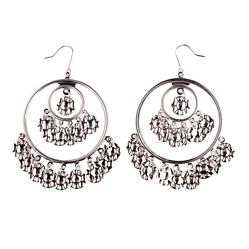 TopHanqi богемные золотые индийские серьги jhumkas, очаровательные модные ювелирные изделия, большие круглые металлические серьги-подвески с блестками для женщин