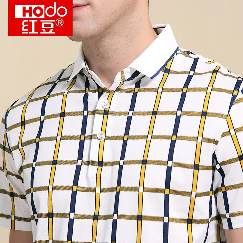 Hodo 2018 New Brand Men Polos Shirts Sleeve Print Office Plaid Slim Fashion Simple Cotton Men's Tops Tees Shirt HWB7T6483 | Мужская