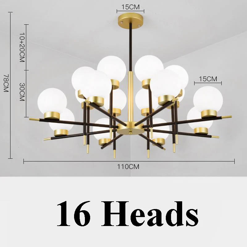 16 lights Современная, в виде стекляного шара светодиодный Люстра для гостиной Подвесная лампа для спальни часы с кварцевым механизмом подвесные светильники железа висящий канделяр - Цвет корпуса: 16 lights