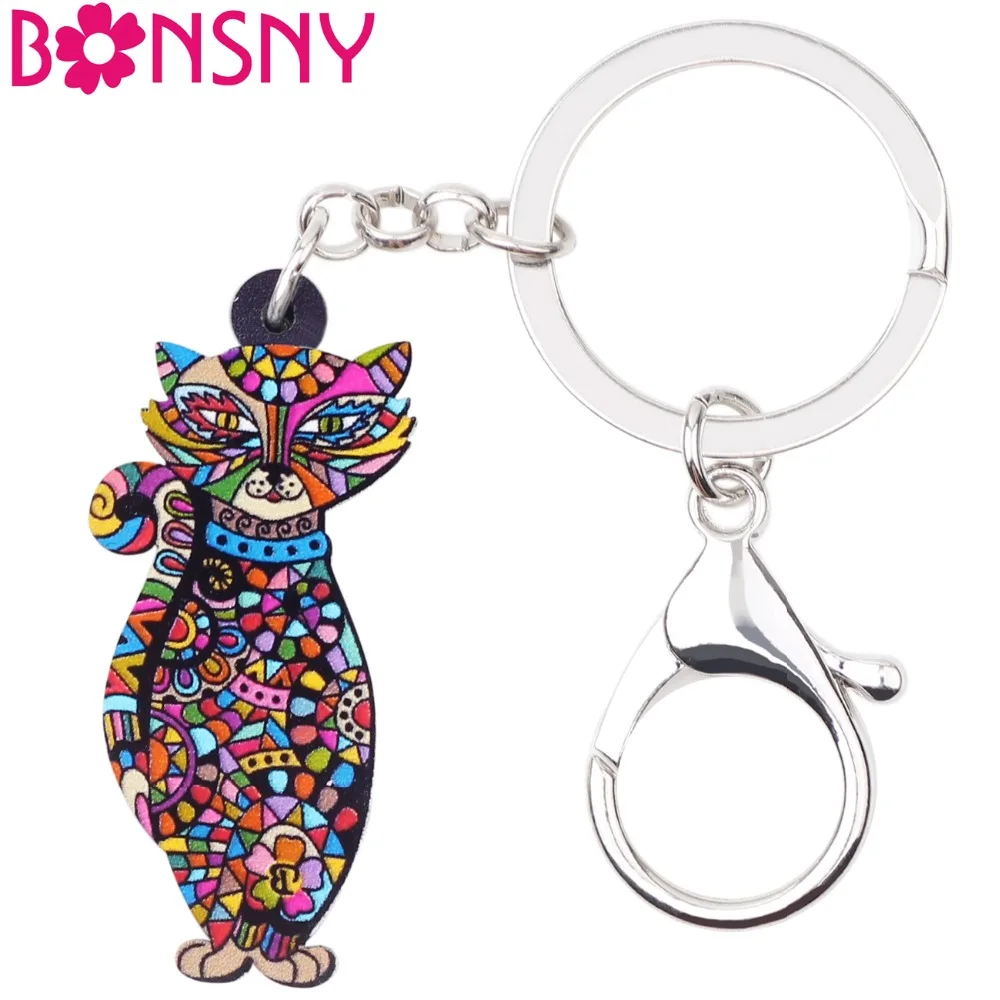 Bonsny акриловая элегантная маска с цветочным узором брелок цепочка котом кольца